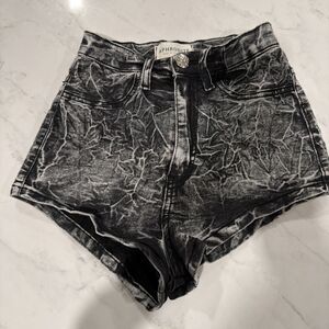 Aphrodite Short Shorts Black Acid Wash High-Rise S Grunge Rock Y2K Streetwear